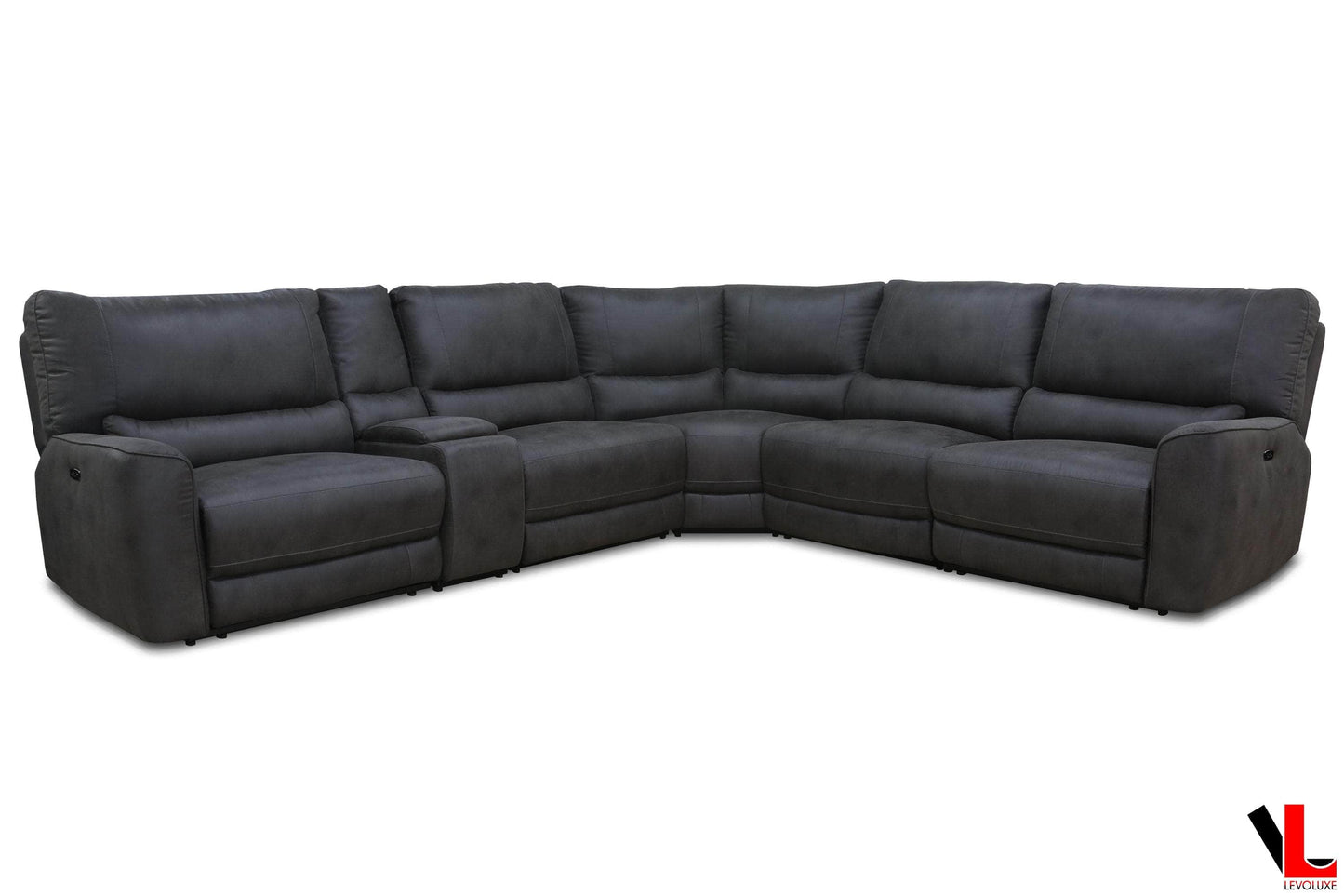 Levoluxe Sectional Atlas Corner Sectional Sofa with Console and Power Recliners in Kori Piompo Fabric