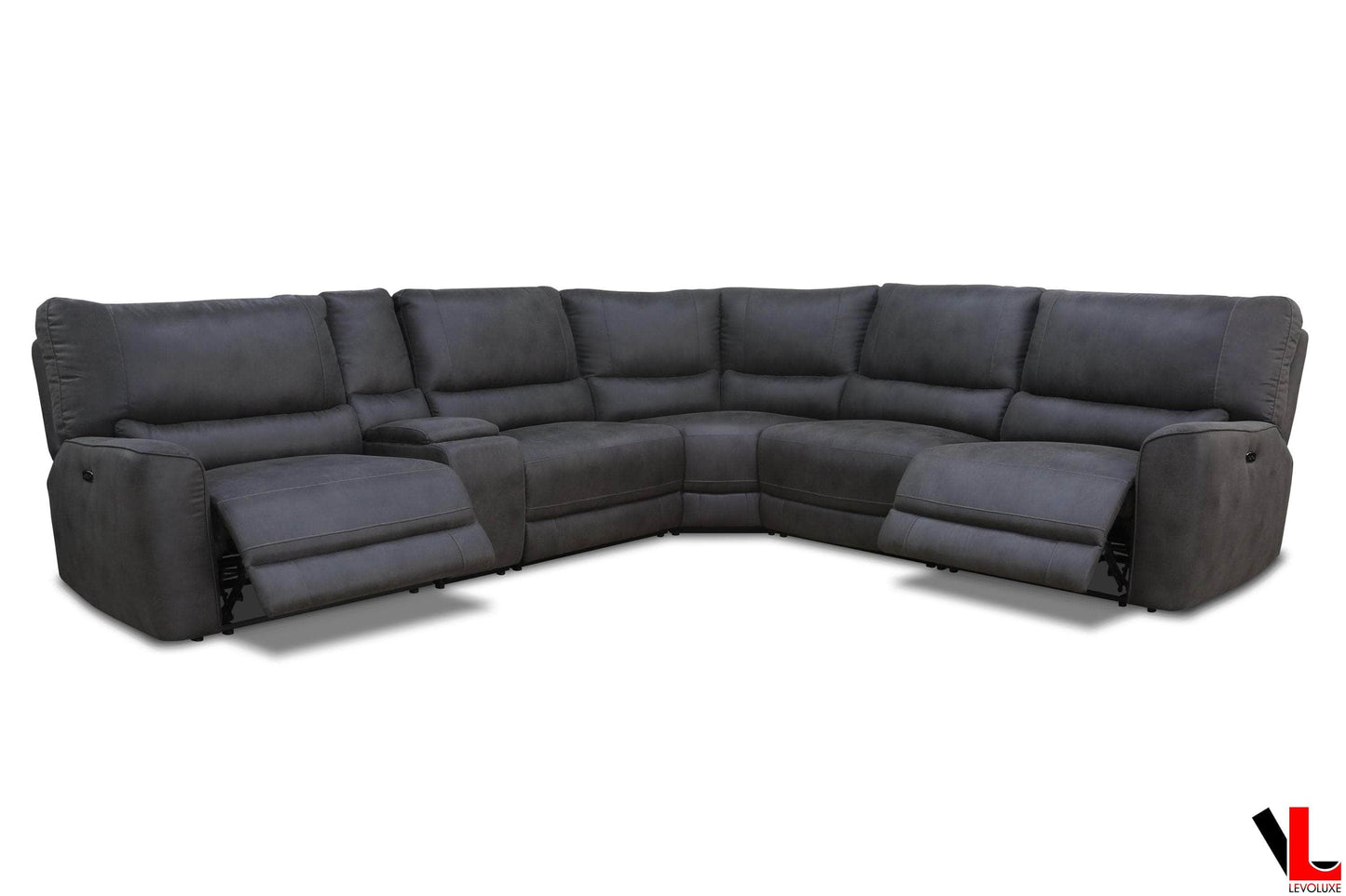 Levoluxe Sectional Atlas Corner Sectional Sofa with Console and Power Recliners in Kori Piompo Fabric