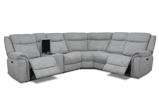 Levoluxe Sectional Braun Corner Sectional Sofa with Console, Power Recliners, and Power Headrests in Tweed Ash Fabric