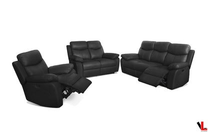 Levoluxe Sofa Set Black Aveon 3 Piece Pillow Top Arm Reclining Sofa, Loveseat and Chair Set in Leather Match - Available in 2 Colours