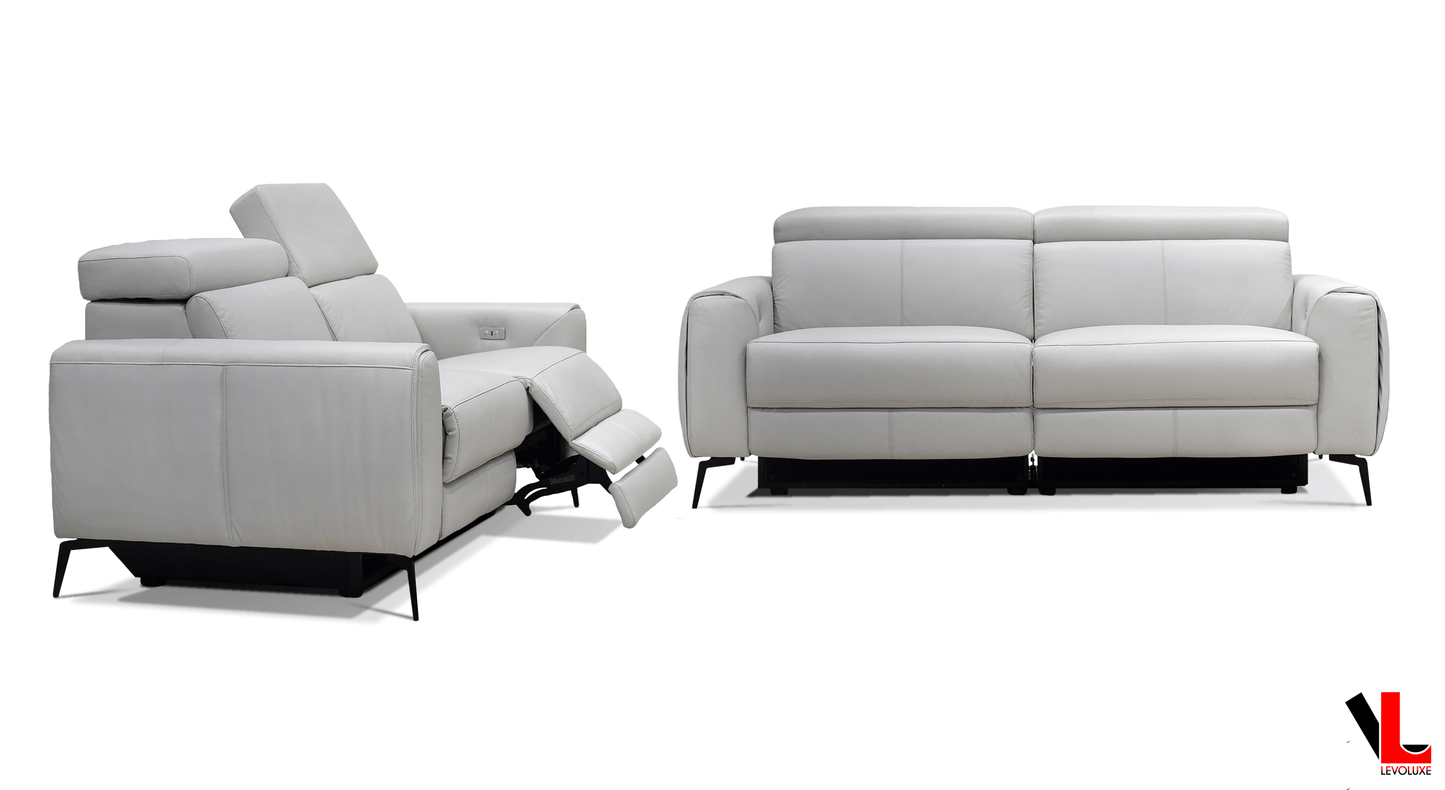 Levoluxe Sofa Set Lennox 2 Piece Power Reclining Sofa and Loveseat Set with Adjustable Headrests in Light Grey Leather Match