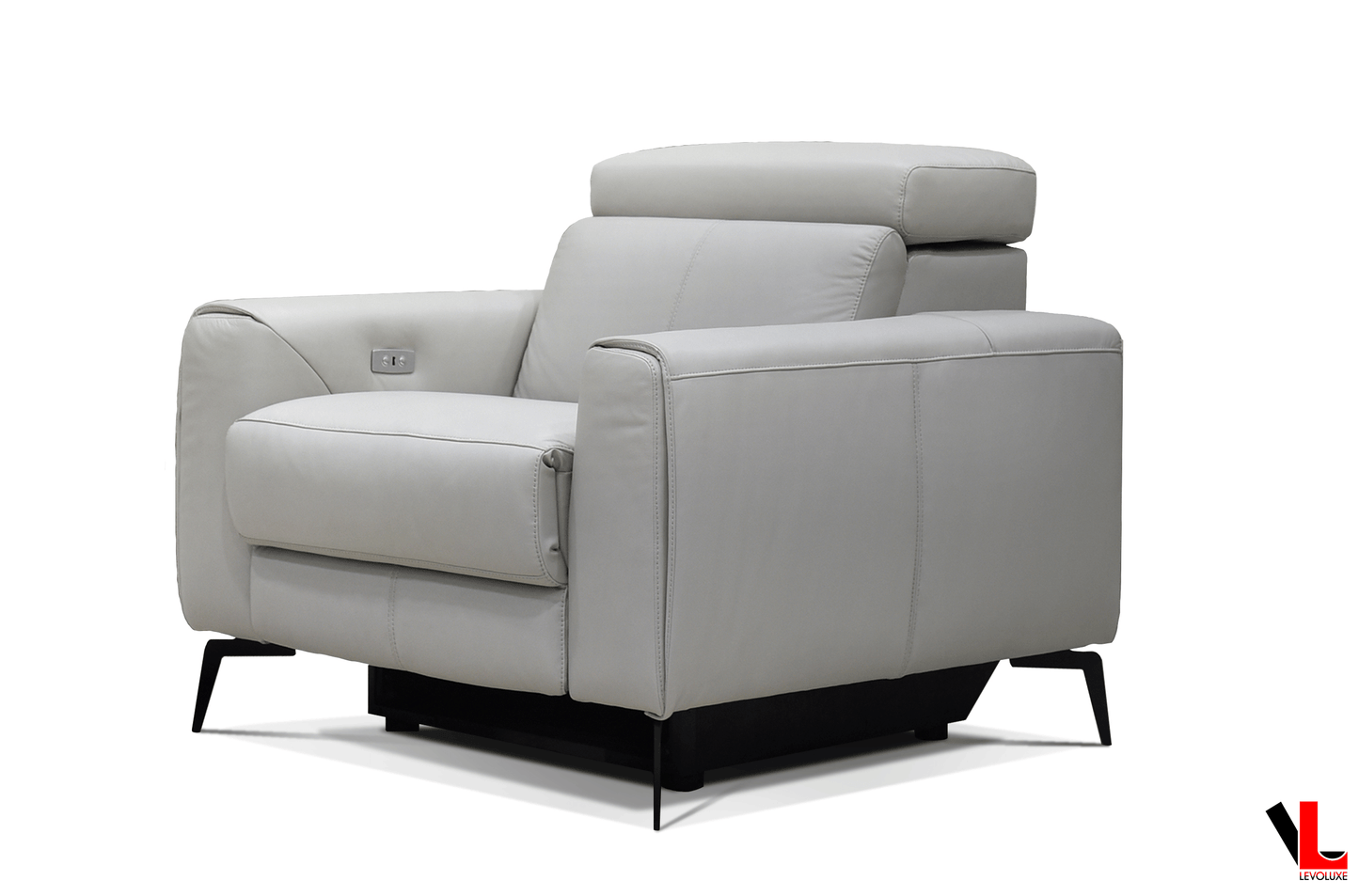 Levoluxe Sofa Set Lennox 2 Piece Power Reclining Sofa and Loveseat Set with Adjustable Headrests in Light Grey Leather Match