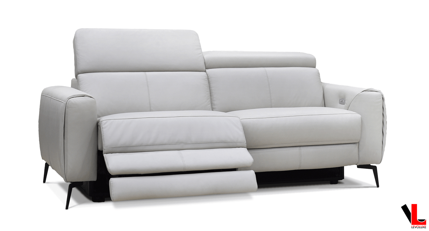 Levoluxe Sofa Set Lennox 2 Piece Power Reclining Sofa and Loveseat Set with Adjustable Headrests in Light Grey Leather Match