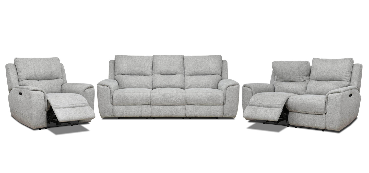 Levoluxe Sofa Set Sentinel 3 Piece Power Reclining Sofa, Loveseat and Chair Set with Power Headrest in Tweed Ash Fabric