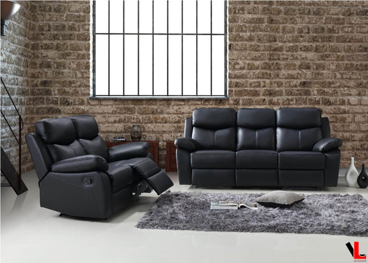 Pending - Levoluxe Black Aveon 2 Piece Pillow Top Arm Reclining Sofa and Loveseat Set in Leather Match - Available in 2 Colours