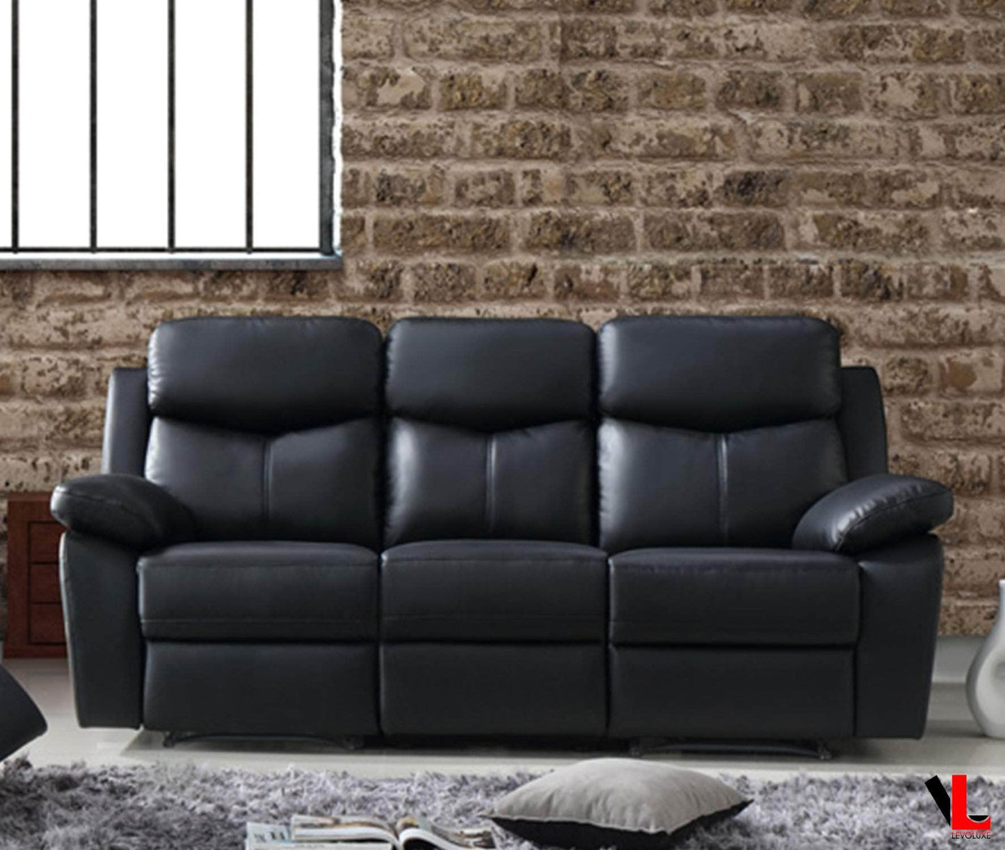 Pending - Levoluxe Black Aveon 83" Pillow Top Arm Reclining Sofa in Leather Match - Available in 2 Colours