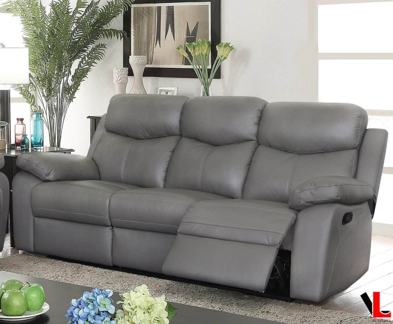 Pending - Levoluxe Grey Aveon 83" Pillow Top Arm Reclining Sofa in Leather Match - Available in 2 Colours